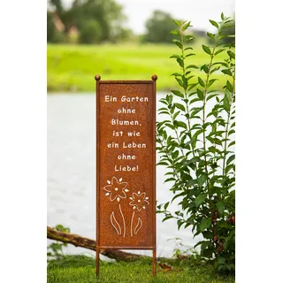 Schild Gartenschild Edelrost Rost zum Einstecken rostige Gartendeko Blumen Blüten Dekoration Beetstecker Gartenstecker (Ein Garten ohne Blumen ist wie ein Leben ohne Liebe)