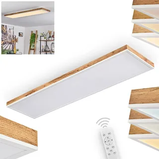 LED Deckenleuchte Salmi, Deckenlampe aus Metall/MDF/Kunststoff in Weiß/Holzoptik/Braun, LED Panel dimmbar/Lichtfarbe änderbar mit Fernbedienung, 150-2250 Lumen, 2700-6500 Kelvin, 1 x LED 36 Watt