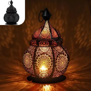 Gadgy Orientalische Laterne - Marokkanische Lampe Metall 26cm | Windlicht für Innen und Außen Handgefertigt mit Schatteneffekt Ideal für Balkon Garten Ramadan und Wohnraum