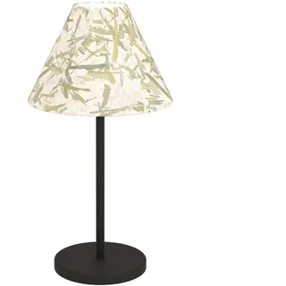 EGLO Tischlampe Oxpark, Nachttischlampe im Japandi Design, Tischleuchte aus Metall in Schwarz und Textil mt Bambusblättern, Tisch-Lampe, E27 Fassung