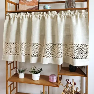 choicehot Gehäkelte Spitze Kurzstores Bistrogardine Kurzvorhang, Landhaus Scheibengardine, Küchenvorhänge, Vintage Baumwoll und Leinen Gardinen, Kurz Kleine Fenster H×B: 60×140cm 1 Stück
