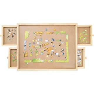 Mediashop Puzzle Tisch bis zu 500 Teile - mit 4 ausziehbaren Schubladen - Puzzlebrett aus Holz - Platz und Ordnung für maximalen Puzzlespaß - einfach verstaubau - Spielspaß für Erwachsene und Kinder