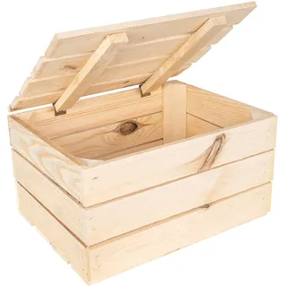 Creative Deco Große Holzkiste mit Deckel | 40 x 30 x 22cm | Holztruhe | mit Deckel | Vintage Deko Holzbox | Geschenke Holzbox Kiste | als Geschenkbox Weinkiste Spielzeugkiste Aufbewahrungsbox