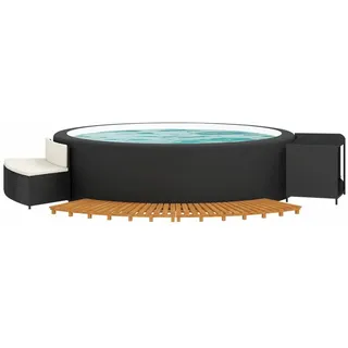 CIADAZ Whirlpool-Umrandung Schwarz Poly Rattan und Massivholz Akazie Poolumrandung Rund, Pool Verkleidung, Whirlpool Outdoor Umrandung - - 362259
