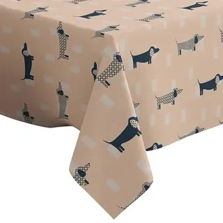 Xtremepads Dackel Hund skandinavisches Muster - Quadratische Leinen-Tischdecke (130 x 130 cm) waschbare dekorative Tischdecke