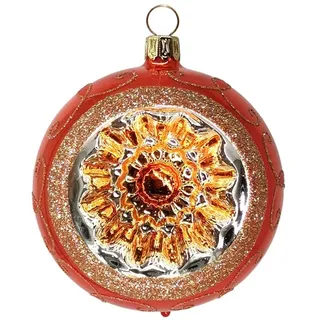 Schatzhauser Weihnachtsbaumkugel Reflexkugel Spitzenbordüre orange opal (1 St), mundgeblasen, handbemalt Ø 6 cm