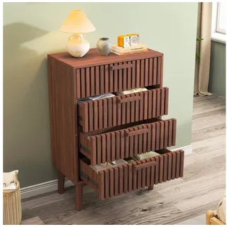 Furnishings Home Kommode Sideboard Mit 4 Schubladen Kommode schmal Holz Schrank (1 St., Highboard Anrichte Schlafzimmer Wohnzimmer Flur Büro Organizer), Kommode 60 cm breit Schrank mit Schubladen braun