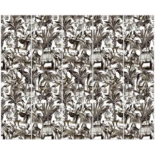 Bilderdepot24 Schiebegardine Flächenvorhang blickdicht Elefante Giraffe Zebra Tiger (5 St), halbtransparent, Wohnzimmer große Flächengardine lichtdurchlässig als Klemm-System grau 300 cm x 250 cm