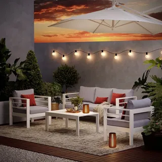 MeXo Gartenmöbelset, Loungeset Aluminium für 4-5 Personen mit Kissen und Couchtisch Indoor Outdoor Balkon Beigeweiß (Sitzgruppe, Aluminiumrahmen) - Weiß