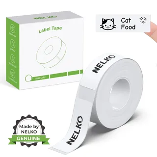 NELKO P21 Etikettenhersteller-Band, angepasstes Etikettendruckpapier weiß | 14 x 40 mmStandard-laminiertes Büro-Etikettierband-Ersatz,Thermo-Etikettenband für Zuhause, Büro, Schule,180 Etiketten/Rolle
