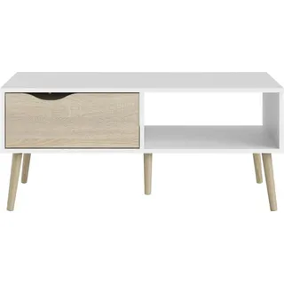 Home affaire Couchtisch Oslo, Beistelltisch, Sofatisch, Coffeetable, Wohnzimmertisch, mit 2 Ebenen, 1 Schublade, 1 offenes Fach, Breite 99 cm weiß