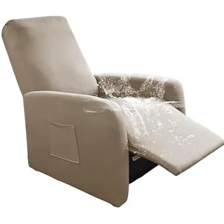 Highdi Sesselbezug für Relaxsessel 1 Sitzer, 4-Teilig All-Inclusive Stretch Relaxsessel Sesselbezug Wasserdicht, Kamel Sesselschoner mit Taschen für Recliner Fernsehsessel
