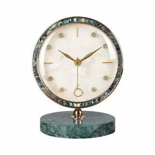 Sharplace Tischuhr mit Marmorfuß goldfarben analoge Tischuhr elegant Kaminuhr für Wohnzimmer, Schlafzimmer, Kaminims