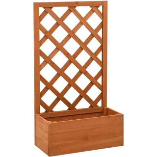 ACAGALA Blumenkasten mit Rankgitter, Hochbeet mit Spalier Holz für Kletterpflanzen & Topfpflanzen, Massive Tannenholz, 50x25x90 cm Orange