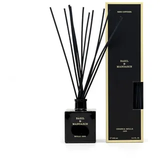 Asphald Raumduft Cereria Molla 1899 Mikado Basil & Mandarin Raumduft Diffuser Premium (Set, 1 Raumduft mit Duftstäbchen), Exquisites Design schwarz