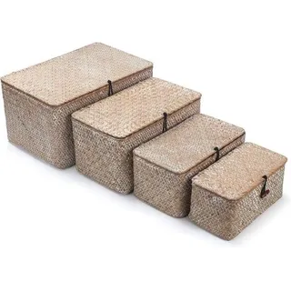 Famanu Rattan Aufbewahrungskorb mit Deckel - Whitewash