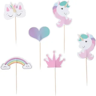 Cake Toppers,Einhorn Tasse Kuchen Toppers 24 Stück Regenbogen Herz Krone Kuchen Cupcake Topper für Kinder Party Geburtstag Party Kuchen Dekoration