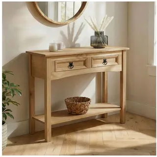CARO-Möbel Konsolentisch SALSA, Schmaler Flurtisch mit 2 Schubladen und Ablage, Landhausstil natur braun