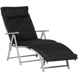 Outsunny Strandliege faltbar, 7 Stufen verstellbar, wetterbeständig, mit Kissen, Texteline, Polyester, Metall, 137 x 63,5 x 100,5 cm, Schwarz  Aoso