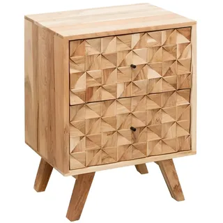 KADIMA DESIGN Nachtkonsole REWA 44x61x35cm Akazie Massivholz Nachtschrank Hoch, Landhaus Nachtkommode Boxspringbett, Nachttisch Schubladen, Nachtkästchen