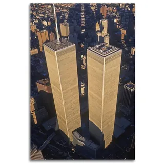 Vintage-Fotografie-Poster, USA, Zwillingstürme, World Trade Center, Wandkunstdruck, Retro, ästhetische Raumdekoration, Gemälde, Leinwand, Heim- und Bürodekoration, 30 x 45 cm, ungerahmter Stil