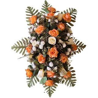 DRW Kunstblumen-Kissen, Friedhofsprozessionen, Kirchen, Hochzeiten oder Herbstgräber, Beige und Orange, Bootsstil, 84 x 60 x 30 cm