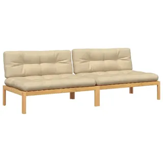 vidaXL Loungesofa Garten-Mittelsofas aus Paletten 2 Stk. mit Kissen nholz, 1 Teile beige|braun