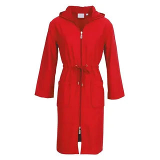 Carl Ross Unisex-Bademantel 35410, Midilänge, Baumwoll-Mix, Kapuze, Reißverschluss, Midilänge,besonders pflegeleicht rot 32/34