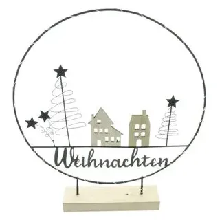 Frank-Flechtwaren Weihnachtsdeko 770694, LED-Ringdeko, Aufsteller aus Holz und Metall mit LEDs, 30 x 34 cm