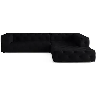 Lisa Design Gallata - 5-Sitzer Chesterfield Ecksofa rechts - aus Samt , Schwarz - Schwarz