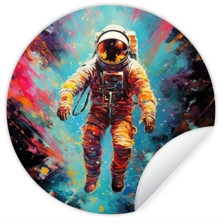 MuchoWow Wandsticker Astronaut - Graffiti - Weltraum - Neon (1 St), Tapetenkreis für Kinderzimmer, Tapetenaufkleber, Rund, Wohnzimmer bunt 30 cm x 30 cm x 0.1 cm