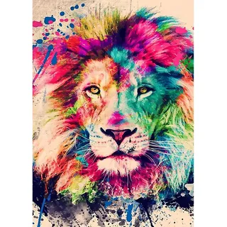 QENSPE Diamond Painting Bunte Löwe Diamant Painting 5D Diamond Painting Kit Erwachsene Löwe Full Diamant Bilder Kinder Malerei Stickerei Set Kreuzstich Bilder Home Wand Dekor 30x40cm