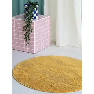 RugVista Badematte Breeze, ∅ 90 cm, Rund, Mittelflor, Anti-Rutsch, Moderner Badteppich, Maschinenwaschbar bis 30°C, 100% Baumwolle, Gelb