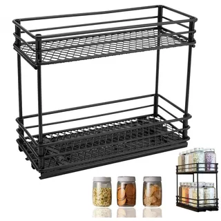 BlingBin Gewürzregal Ausziehbar, Küchenschrank Organizer, 2 Etagen Aufbewahrungsregal, 1er Set 1-tlg., Gewürzregale für Küche,flaschen Öl Zutaten Gläser Kochen