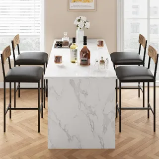 GarveeHome 4er Set Barhocker im Industrie-Design – Gepolsterte PU-Leder Sitzfläche mit Rückenlehne und Fußstütze – 65 cm Sitzhöhe – Belastbar bis 136 kg – Einfacher Aufbau – Für Kücheninsel, Tresen