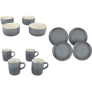 ERNESTO® Schüssel/Tassen/Teller 12tlg Set (OS) Porzellan Pastell (grau)