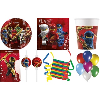 Procos Einweggeschirr-Set 156-tlg Set Kindergeburtstag Party Feier Fete Deko Motto Lego Ninjago (156-tlg), 8 Personen, Pappe bunt