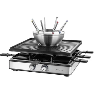 Emerio Raclettegrill,8 Pfannen,Grillplatte,Fondue, Racletteofen, Schwarz