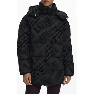 DESIGUAL Damenjacke Schwarz mit Abnehmbarer Kapuze und Kontrastdetails - Schwarz - XS
