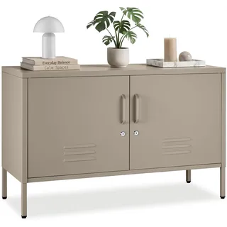 tectake® Sideboard, 2 Türen mit Magnetverschluss, einzeln abschließbar, pulverbeschichteter Stahl, Kippschutz, höhenverstellbare Füße