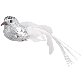 Creahappy 12 Realistische Silberne Jay-Vogel-Ornamente, Glänzende Künstliche Federvögel für Girlanden-Dekoration, Kunsthandwerk, Weihnachtsbaum-Dekoration (zum Aufstecken)(#1)