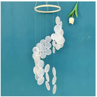 Yurosiay Muschel Windspiel Handmade Natürliche Muschel Windspiel Perlmutt Groß Windspiel Deko Bunt Windspiel Perlmutt Traumfänger Muschel Lang Windspiel Muscheln für Fenster Zimmer 77×17cm Weiße
