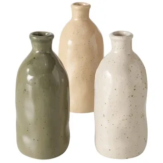Boltze Vase Mylana, 3er Set, Beige, Grün, Cremeweiß