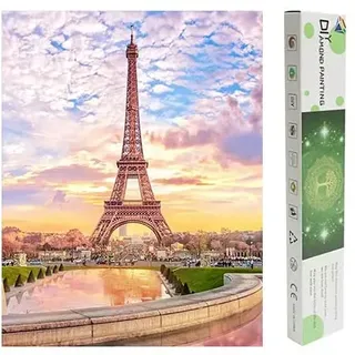 Mit Verpackung Box Diamant Painting Quadratische Steine 40x50cm Diamant Malerei Kits 5D Diamond Painting Malen nach Zahlen Leinwand Groß Landschaft Eiffelturm Paris Sonnenuntergang Bilder Kreuzstich