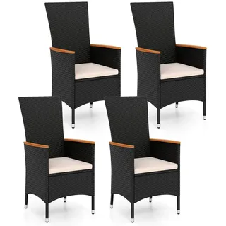 COSTWAY Rattanstuhl (2 St), Gartenstuhle rattan, Terrassenstuhle hochlehner schwarz
