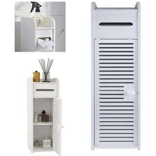 Badzimmerschrank mit Schublade, Schmaler Schrank Aufbewahrungsschrank Badmöbel für Badzimmer Wohnzimmer, Badezimmer-Aufbewahrungsregal, Toilettenschrank Weiß Wasserdichter mit 1 Schranktür