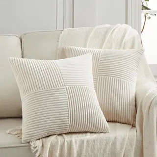 Omgoods – Set aus 2 Kissenbezügen aus Cordstoff – Moderne, boho-inspirierte Dekoration für Wohnzimmer und Schlafzimmer - Creme