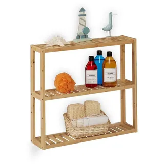 relaxdays Badregal Schmales Badregal mit 3 Ablagen braun