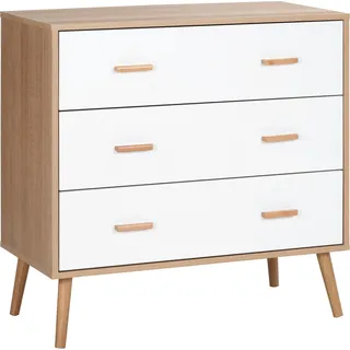 HOMCOM Kommode mit 3 Schubladen Sideboard Schubladenkommode Schrank Mehrzweckschrank Wohnzimmer Esszimmer Skandi-Design Weiß+Natur 80 x 39 x 80 cm   Aosom