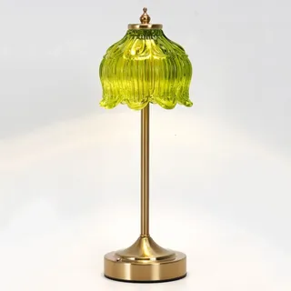 LED Vintage Tischlampe Dimmbar mit Touch Control Gold Tischleuchte mit Glas Lampenschirm Nachttischlampe Ohne Kabel Batterie Lampe USB Aufladbar 2000mAh Deko Lampe für Schlafzimmer Wohnzimmer,D